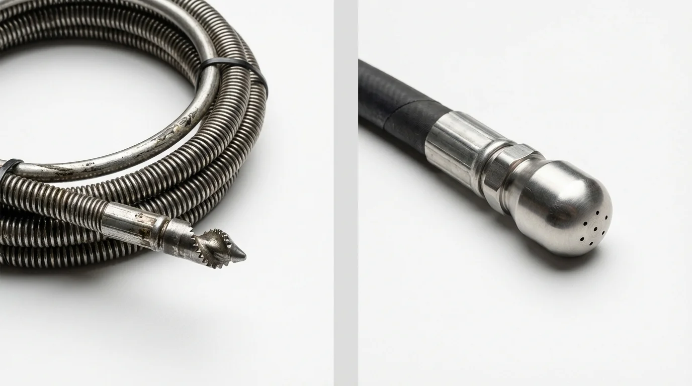 Drain snake cable and hydro jetting nozzle used for drain cleaning in Seneca, SC