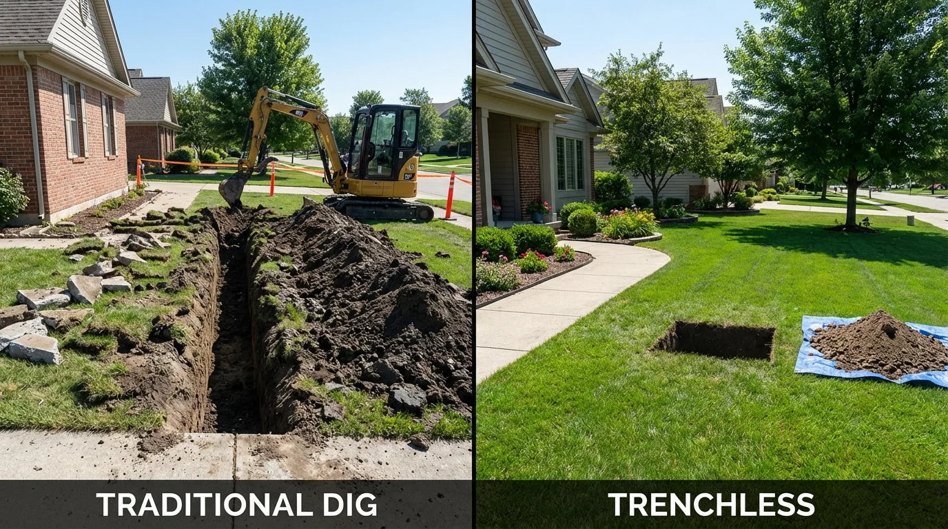 Trenchless sewer repair with minimal yard damage versus traditional excavation in Seneca, SC